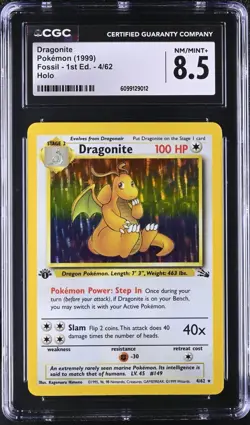 CGC 8.5 1st Edition Dragonite 1999 Fossil 4/62 Holo Pokemon Card psa - Image 1