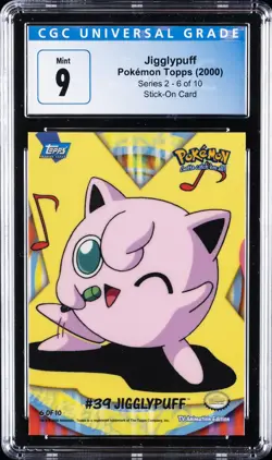 2000 TOPPS POKEMON TV ANIMATION SERIES 2 STICK-ONS #6 JIGGLYPUFF CGC 9 - Image 1