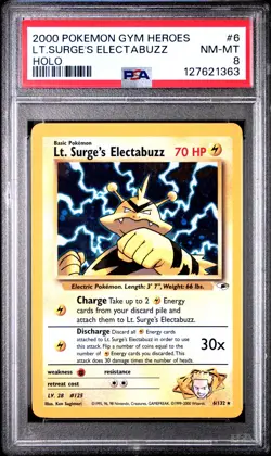 2000 POKEMON GYM HEROES HOLO #6 LT. SURGE'S ELECTABUZZ PSA 8 - Image 1