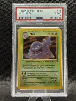 1999 Pokemon Fossil Unlimited Muk HOLO #13 EX-MT PSA 6 - Image 1