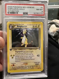 Pokemon Ampharos 1st Edition Neo Genesis Holo Card 1/111 PSA 8 - Image 1