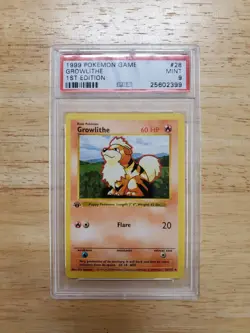 Pokemon PSA 9 MINT 1999 Growlithe 1st Edition Shadowless Base Set Card - Image 1