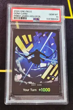 2024 ONE PIECE PRB01 EN DON!! CARD ZORO HOLOFOIL GEM MINT PSA 10 - Image 1