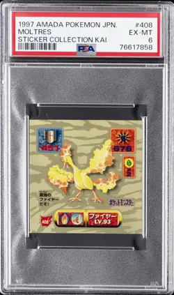1997 AMADA POKEMON JAPANESE STICKER COLLECTION KAI #408 MOLTRES PSA 6 - Image 1