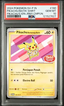 2024 POKEMON INDONESIAN SV-P PROMO #190 PIKACHU IN BATIK SHIRT PSA 10 - Image 1