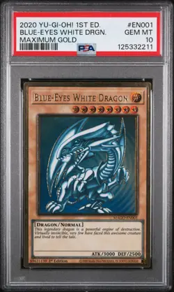 2020 YU-GI-OH! MAXIMUM GOLD 1ST EDITION #EN001 BLUE-EYES WHITE DRAGON PSA 10 - Image 1