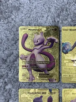 Pokemon Set of 4 Mewtwo EX,GX & Mew V Gold Foil Fan Art Collector Card - Image 2