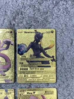 Pokemon Set of 4 Mewtwo EX,GX & Mew V Gold Foil Fan Art Collector Card - Image 3