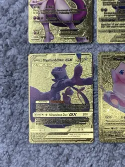 Pokemon Set of 4 Mewtwo EX,GX & Mew V Gold Foil Fan Art Collector Card - Image 4