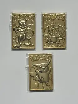 1999 Burger King Pokemon Charizard, Mewtwo & Pikachu Gold Plated Cards - Image 1