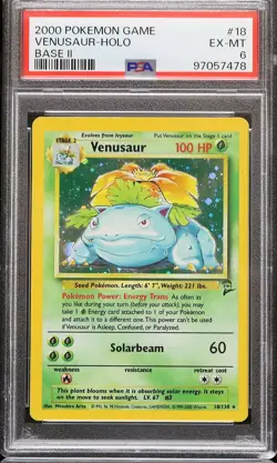 2000 POKEMON VENUSAUR HOLOGRAPHIC CARD 18/130 BASE SET 2 PSA 6 - Image 1