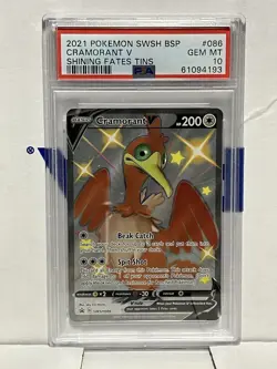 2021 POKEMON SWSH BLACK STAR PROMO SHINING FATES TINS #086 CRAMORANT V PSA 10 - Image 1