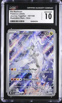 CGC 10 Gem - N's Reshiram 167/159 Illustration Rare - Journey Together Pokemon - Image 1