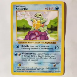 Squirtle 63/102 Pokemon TCG Base Set Shadowless NM Vintage 1999 - Image 1