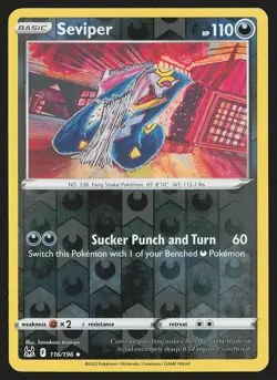 SWSH11: Lost Origin Seviper #116/196 Reverse Holo Pokemon Card - Image 1