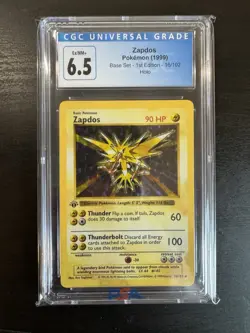 Zapdos 16/102 Shadowless 1st Edition Holo Rare Base Pokemon Card CGC 6.5 - Image 1