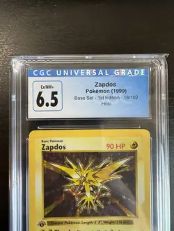 Zapdos 16/102 Shadowless 1st Edition Holo Rare Base Pokemon Card CGC 6.5 - Image 2