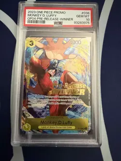 Monkey D. Luffy Winner P-036 OP04 Pre- Release Promo One Piece Card PSA 10 - Image 1