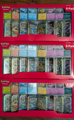 3 Pack Pokemon Prismatic Evolutions Costco 8 Pack Mini Tins Set + Promos SEALED - Image 1