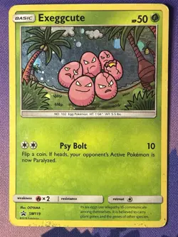 Pokemon Card Promo #SM119 - EXEGGCUTE (holo-foil) DAMAGED HP - Image 1