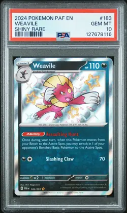 2024 POKEMON PAF EN-PALDEAN FATES SHINY RARE #183 WEAVILE PSA 10 - Image 1