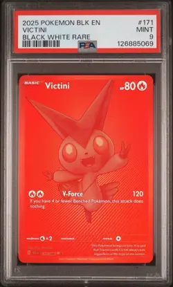 2025 POKEMON BLK EN-BLACK BOLT 171 VICTINI BLACK WHITE RARE PSA 9 - Image 1