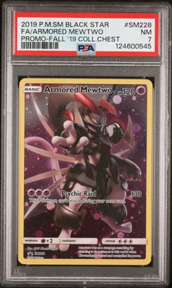 2019 POKEMON SM BLACK STAR PROMO #SM228 FULL ART/ARMORED MEWTWO PSA 7 - Image 1