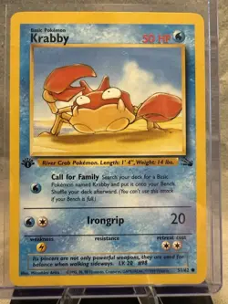 Pokemon Krabby 1st Edition Fossil Card 51/62 Common 1999 WOTC TCG - Image 1