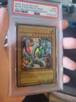 2002 Yu-Gi-Oh! LOB-001 Blue-Eyes White Dragon 1st Edition Asian-English PSA 6 EX - Image 3