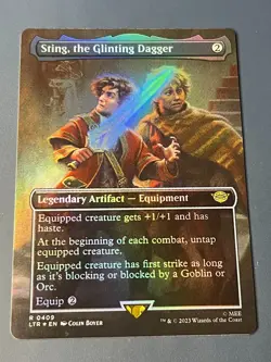 1x FOIL BORDERLESS STING, THE GLINTING DAGGER - Lord of the Rings - MTG - Magic - Image 1