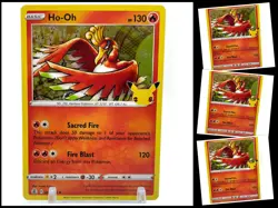 Pokemon Sword & Shield CELEBRATIONS 001/025 Ho-Oh 4X Mint/NM Holo 4 Playset X4 - Image 1