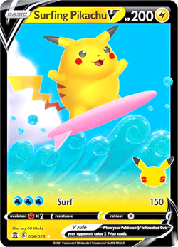 Pokemon TCG Surfing Pikachu V 008/025 Celebrations Full Art Ultra Rare Holo - Image 1