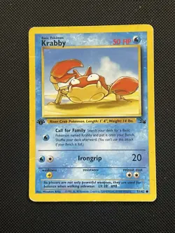 Krabby 51/62 1st Edition Fossil Pokemon TCG WotC Vintage HP - Image 1