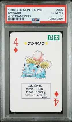 PSA 10 - Ivysaur 4 of Diamonds - Pokemon Red Poker Playing Card Vintage 1996 JP - Image 1