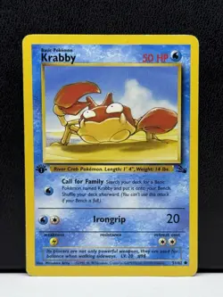 1999 Pokemon TCG Krabby 51/62 1st Edition Fossil Set Card WOTC Vintage MP - Image 1
