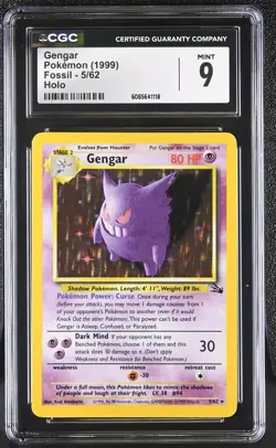 CGC 9 MINT Gengar 1999 Fossil 5/62 Holo Pokemon Card - Image 1