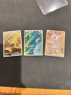 Pokemon 151 Lot Psyduck AR, Omanyte AR, Metal Mew Card - Image 1