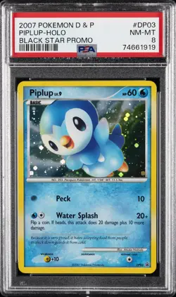 2007 POKEMON DIAMOND & PEARL BLACK STAR PROMO #DP03 PIPLUP-HOLO PSA 8 - Image 1