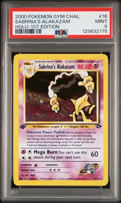 2000 POKEMON GYM CHALLENGE HOLO-1ST ED #16 SABRINA'S ALAKAZAM PSA 9 - Image 1