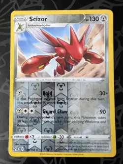 Scizor 128/192 | Sword & Shield Rebel Clash | Reverse Holo Rare | Pokemon TCG NM - Image 1