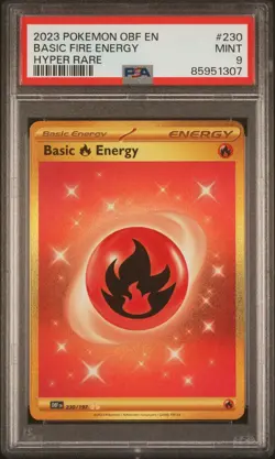 PSA 9 Mint Pokemon Obsidian Flames Basic Fire Energy Hyper Rare Full Art 230/197 - Image 1