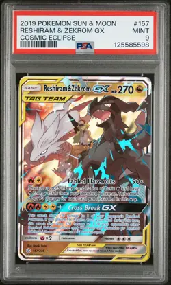 2019 POKEMON SUN & MOON COSMIC ECLIPSE #157 RESHIRAM & ZEKROM GX PSA 9 - Image 1