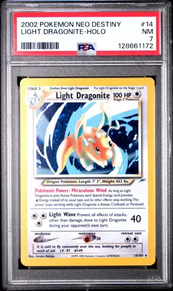 2002 POKEMON NEO DESTINY #14 LIGHT DRAGONITE-HOLO PSA 7 - Image 1
