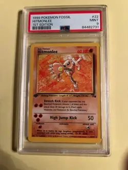 PSA 9 Hitmonlee 1st Edition Rare Fossil 1999 Pokemon Card #22 - Image 1