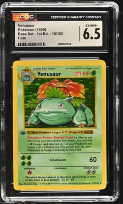 CGC 6.5 Venusaur 1999 Base Set 1st Edition Shadowless 15/102 Holo Pokemon Card - Image 1