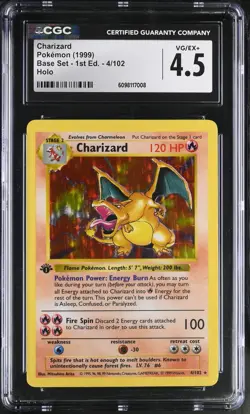 CGC 4.5 Charizard 1999 Base Set 1st Edition Shadowless 4/102 Holo Pokemon Card - Image 1