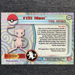 2000 Pokemon Topps TV Animation Series 3 Mew HOLO Foil Blue Label #151 - Image 2