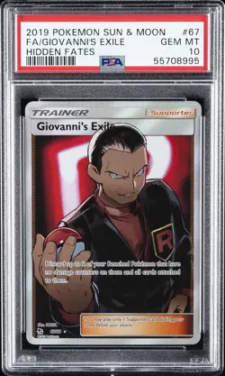 2019 POKEMON SUN & MOON HIDDEN FATES #67 FULL ART/GIOVANNI'S EXILE PSA 10 - Image 1