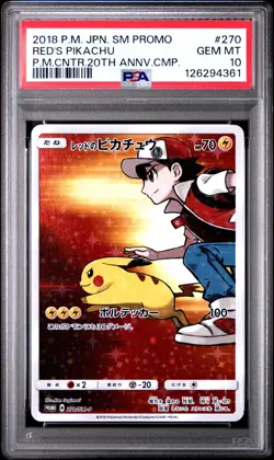 Pokemon Red’s Pikachu 270/SM-P Full Art Pokemon Center 20th Anniversary PSA 10 - Image 1