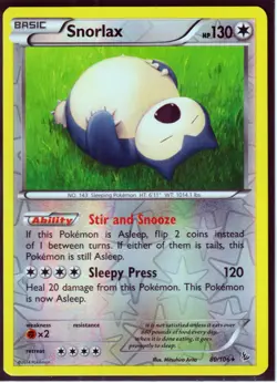 2014 POKEMON RARE SNORLAX 80/106 - XY FLASHFIRE REVERSE HOLO NM (S6) - Image 1